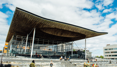 The Senedd building in Cardiff Bay